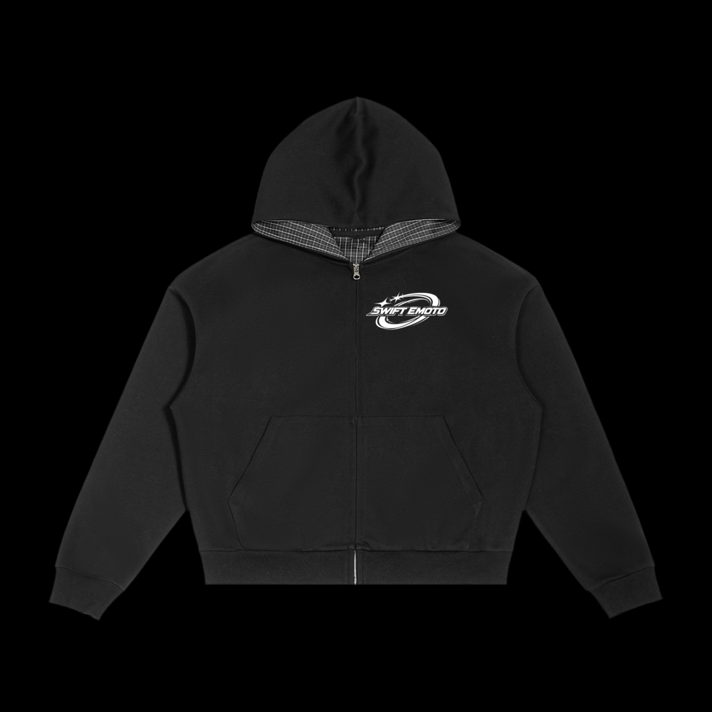 V2 Contrast Plaid Boxy Zip Hoodie