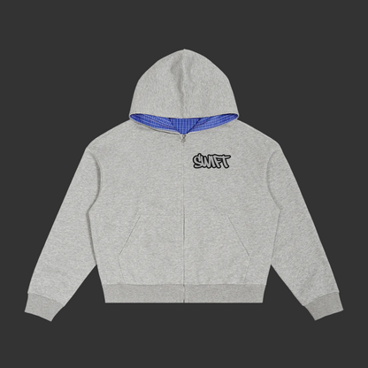 Swift Emoto Contrast Plaid Boxy Zip Hoodie