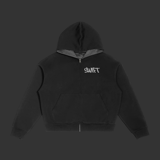 Swift Emoto Contrast Plaid Boxy Zip Hoodie